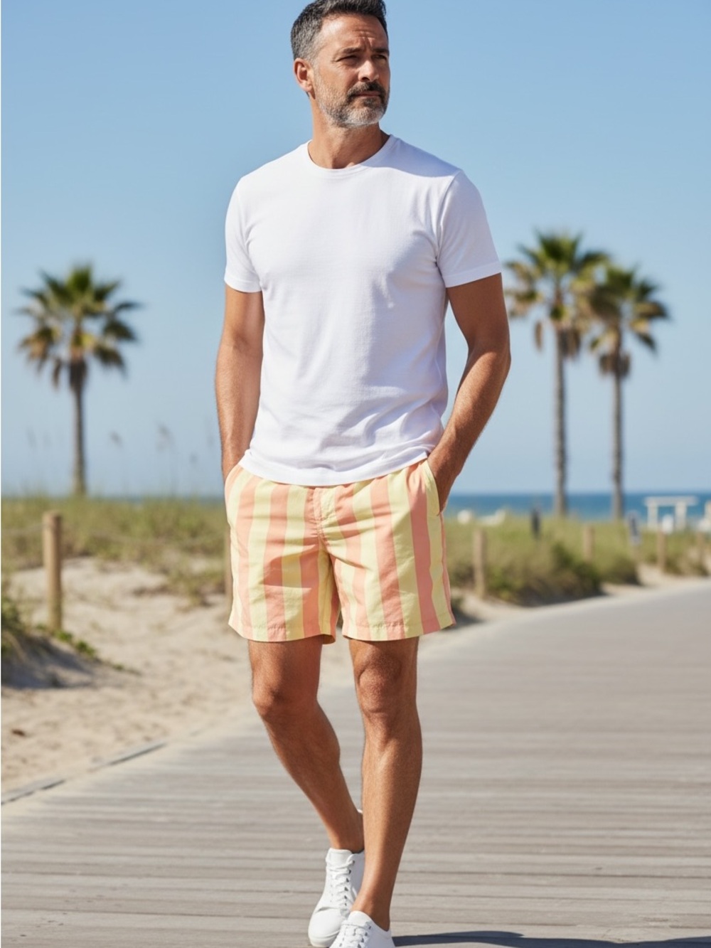 NEW Mens Onia Calder Swim trunks board shorts melon lemon cabana striped XL